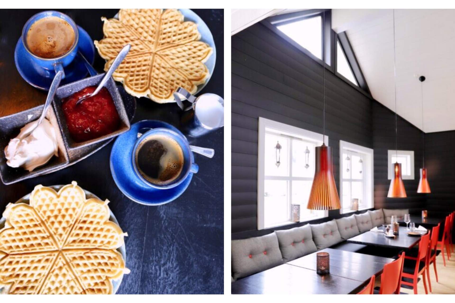 Dessert og kaffe servert hos Brasserie Posten i Geiranger.