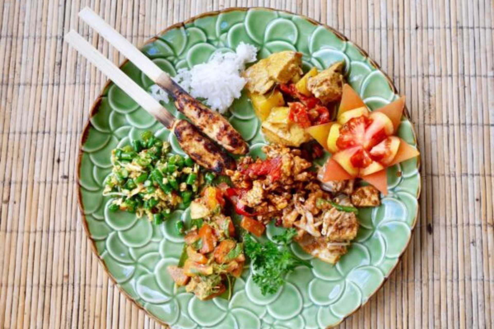 Traditional Balinese dishes prepared during a cooking class in Ubud, Bali.