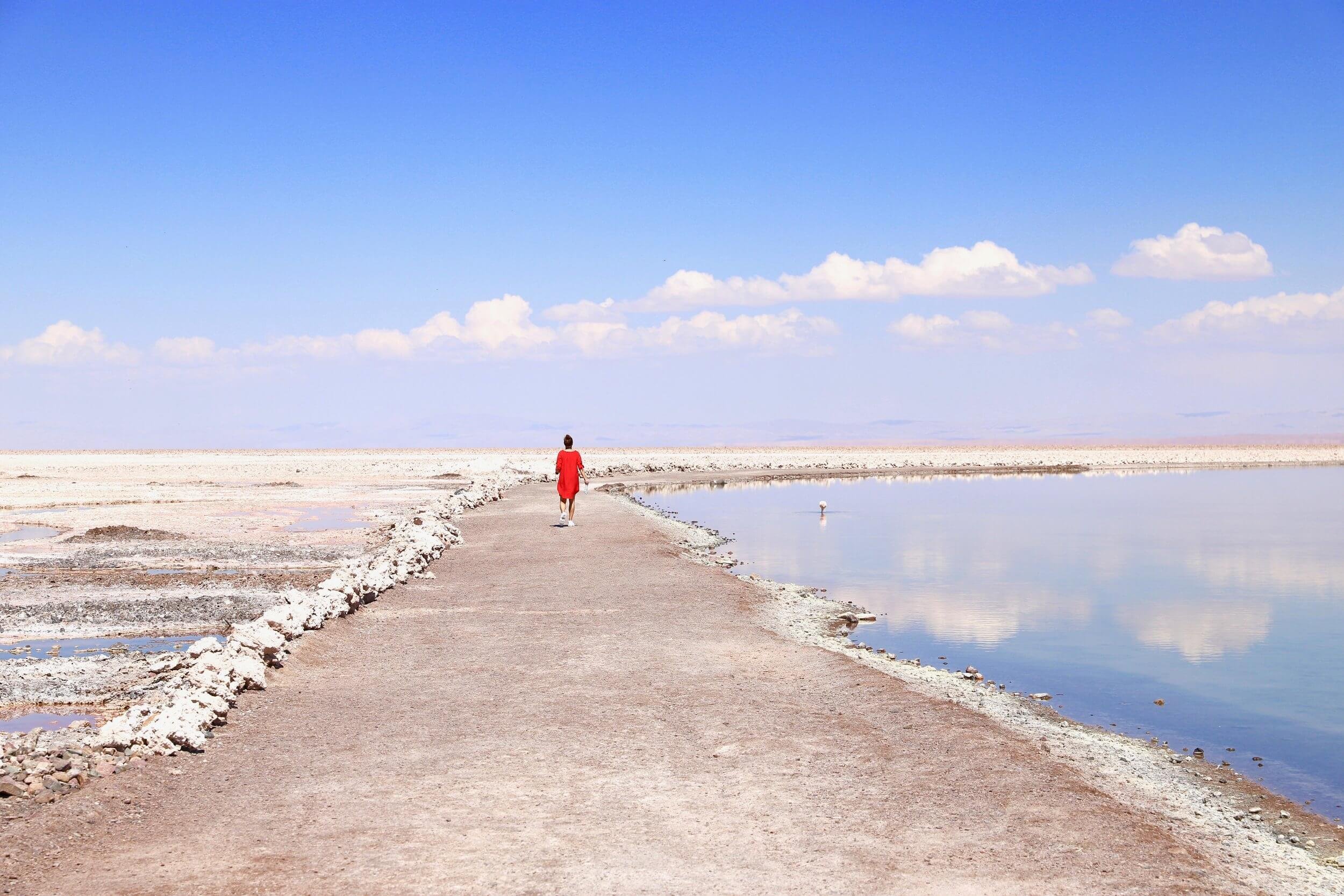 Innsjøer, salt og månelandskap i Atacamaørkenen.