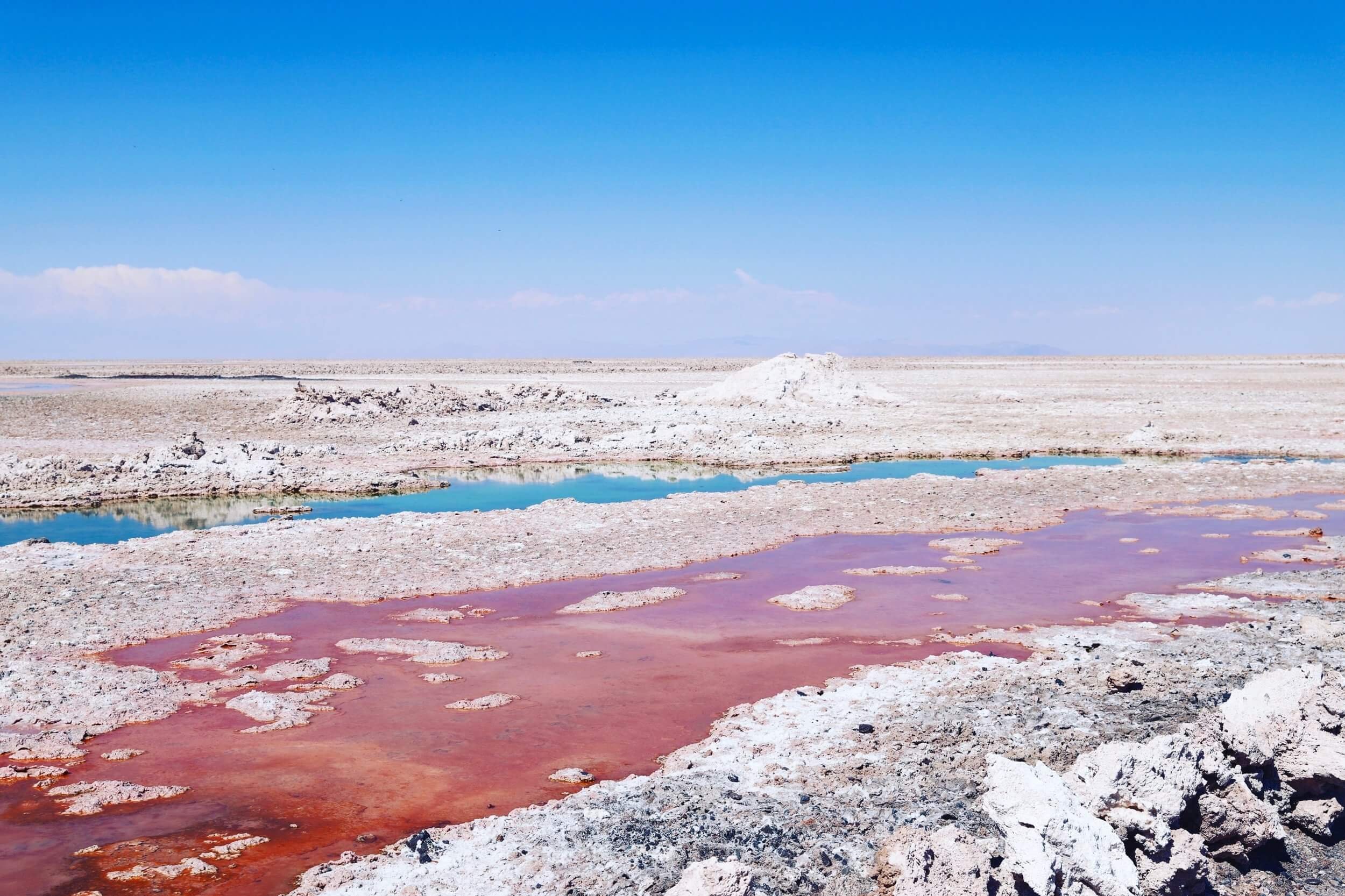 Månelandskap i Atacama Chile. Salt og innsjøer. 