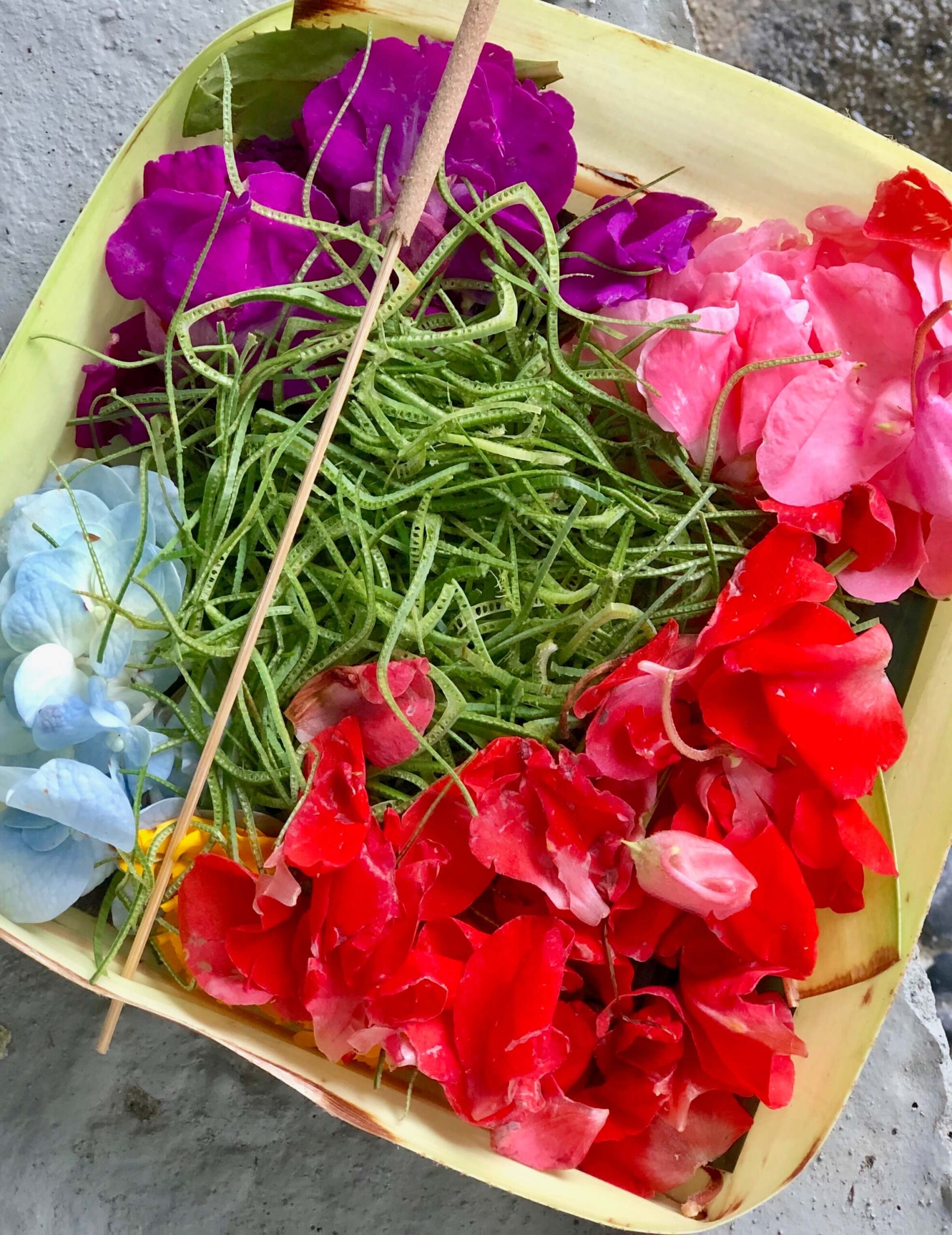 Flowers on a tray in Bali. 