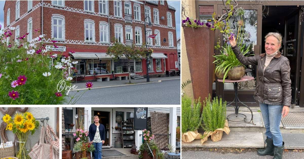 Blomster og interiørbutikker i Ørje sentrum.