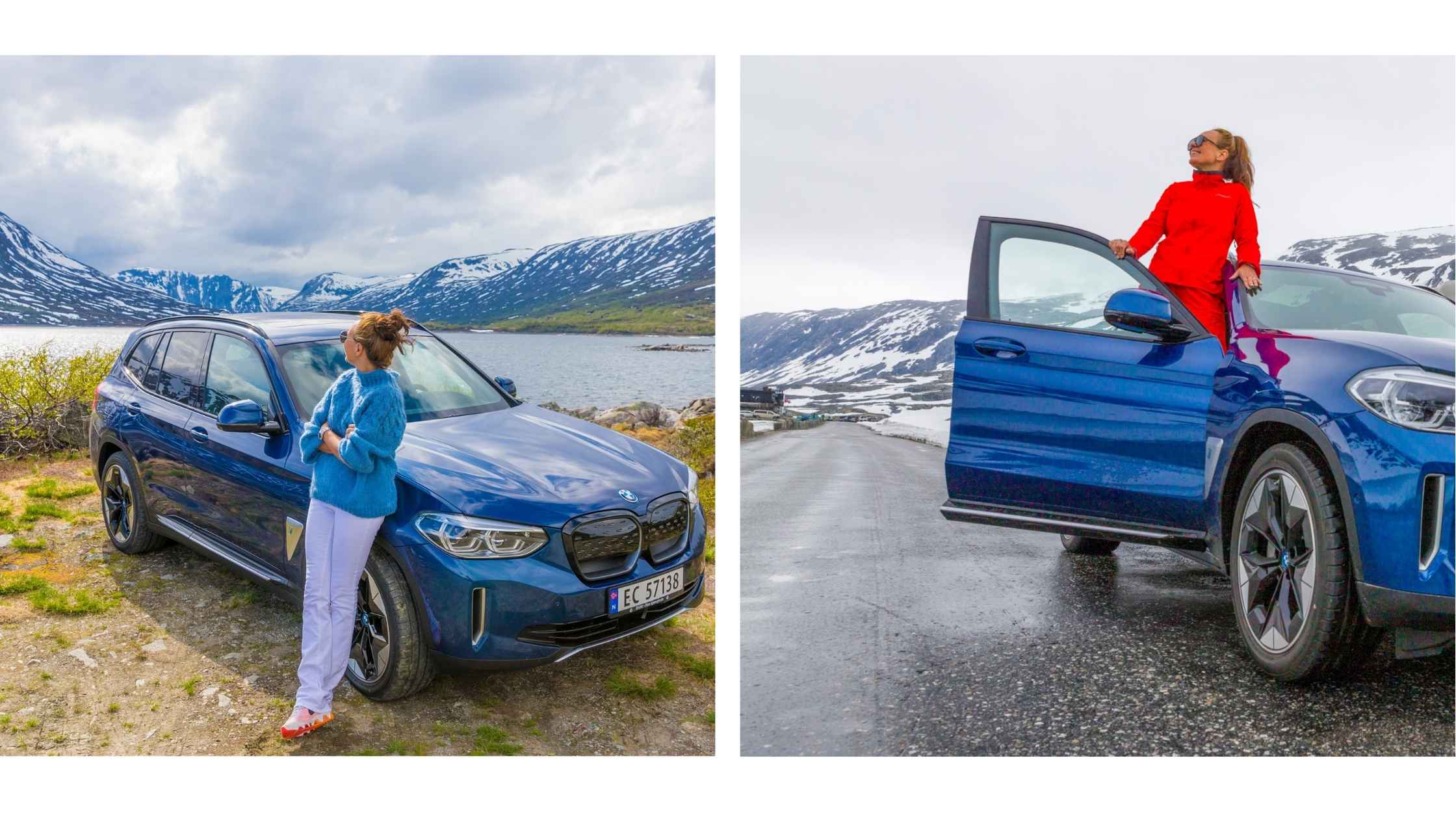 Bilferie over fjellet til Grotli og Gamle Strynefjellsvegen, dame med blå bil.