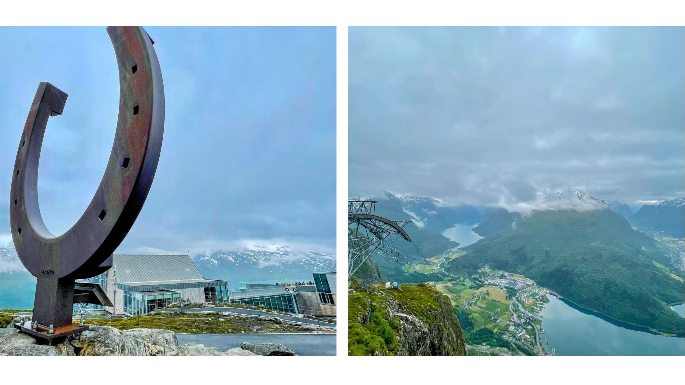 Utsikt over fjord og fjell fra Hoven og Loen Skylift i Loen.