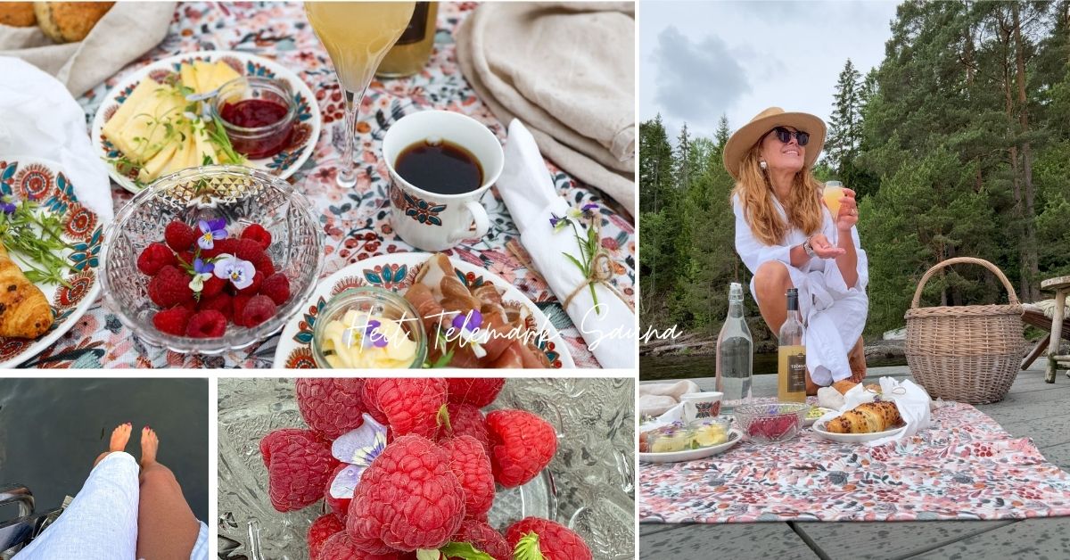 Piknik og sauna, dame som koser seg i Telemark.
