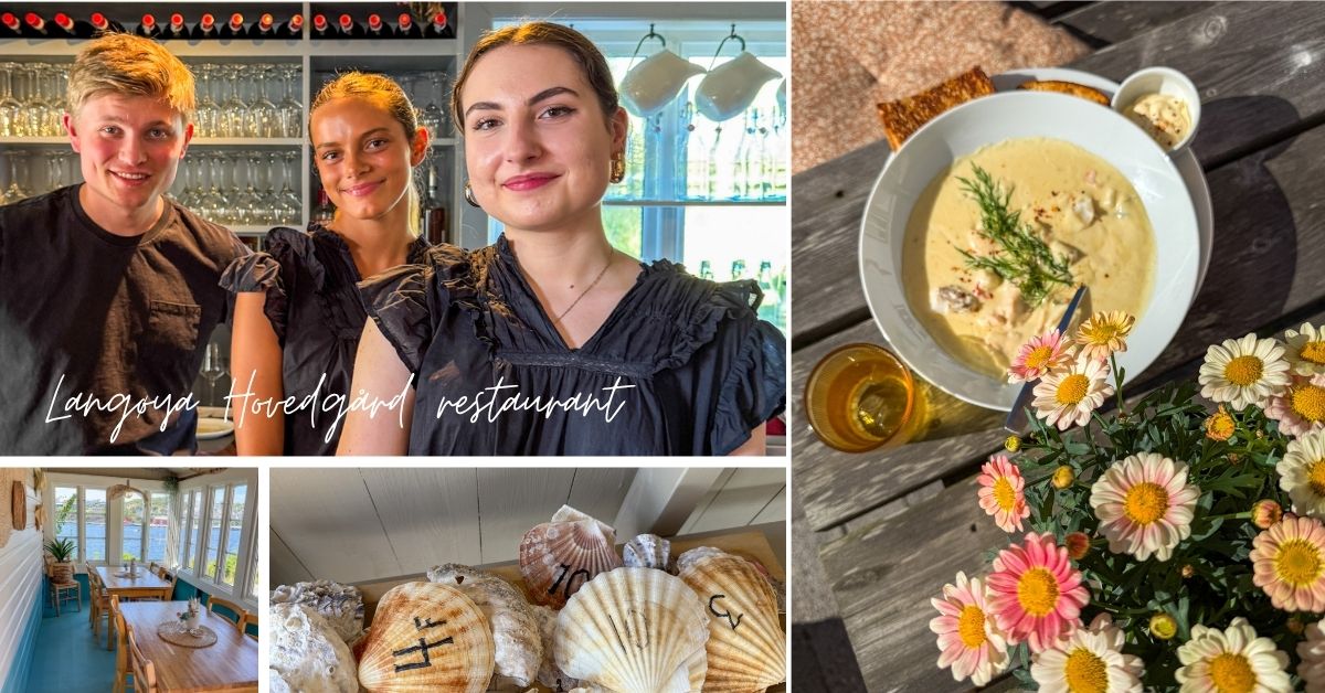 Blide servitorer og fiskesuppe på restauranten på andre siden av sundet for Langesund.