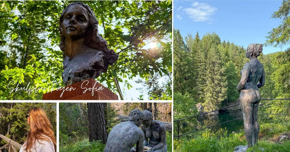 Skulpturskogen Sofia Telemark med kunst ved kanalen.