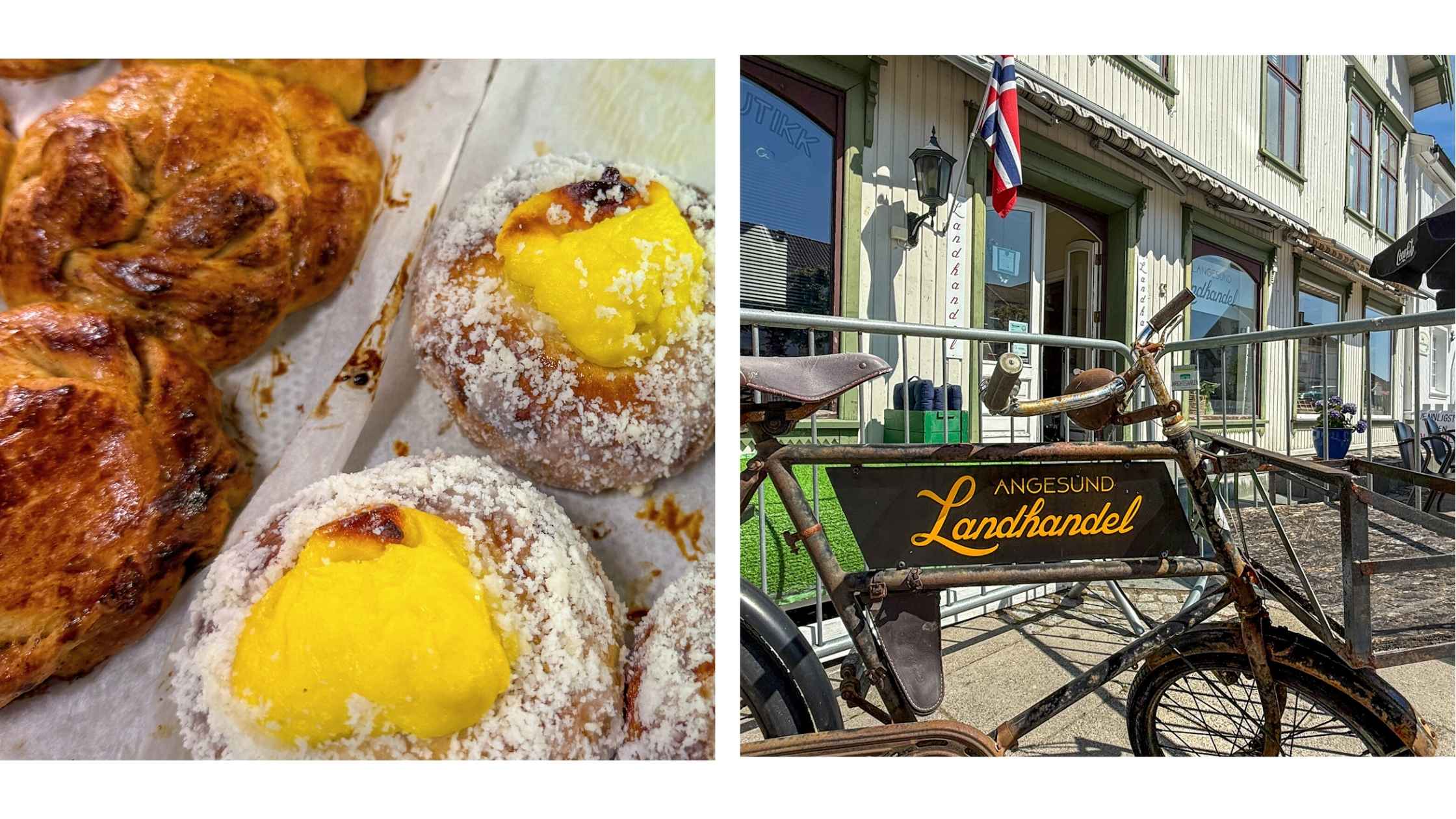 Nybakte boller med gult i midten på kafe i kystbyen i Telemark.