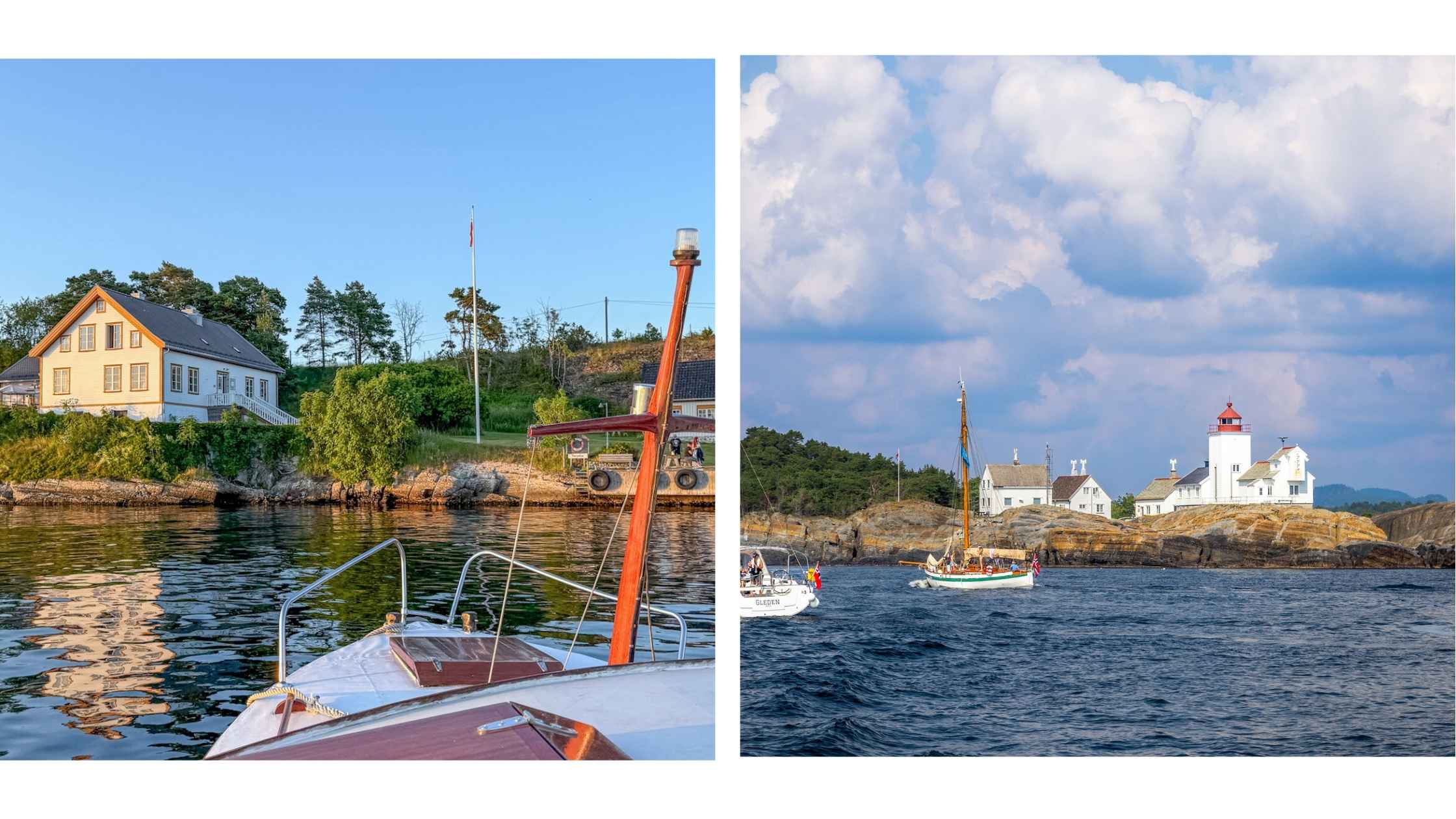 Langoya Hovedgaard og Langoytangen fyr med fyrmesterboligen.