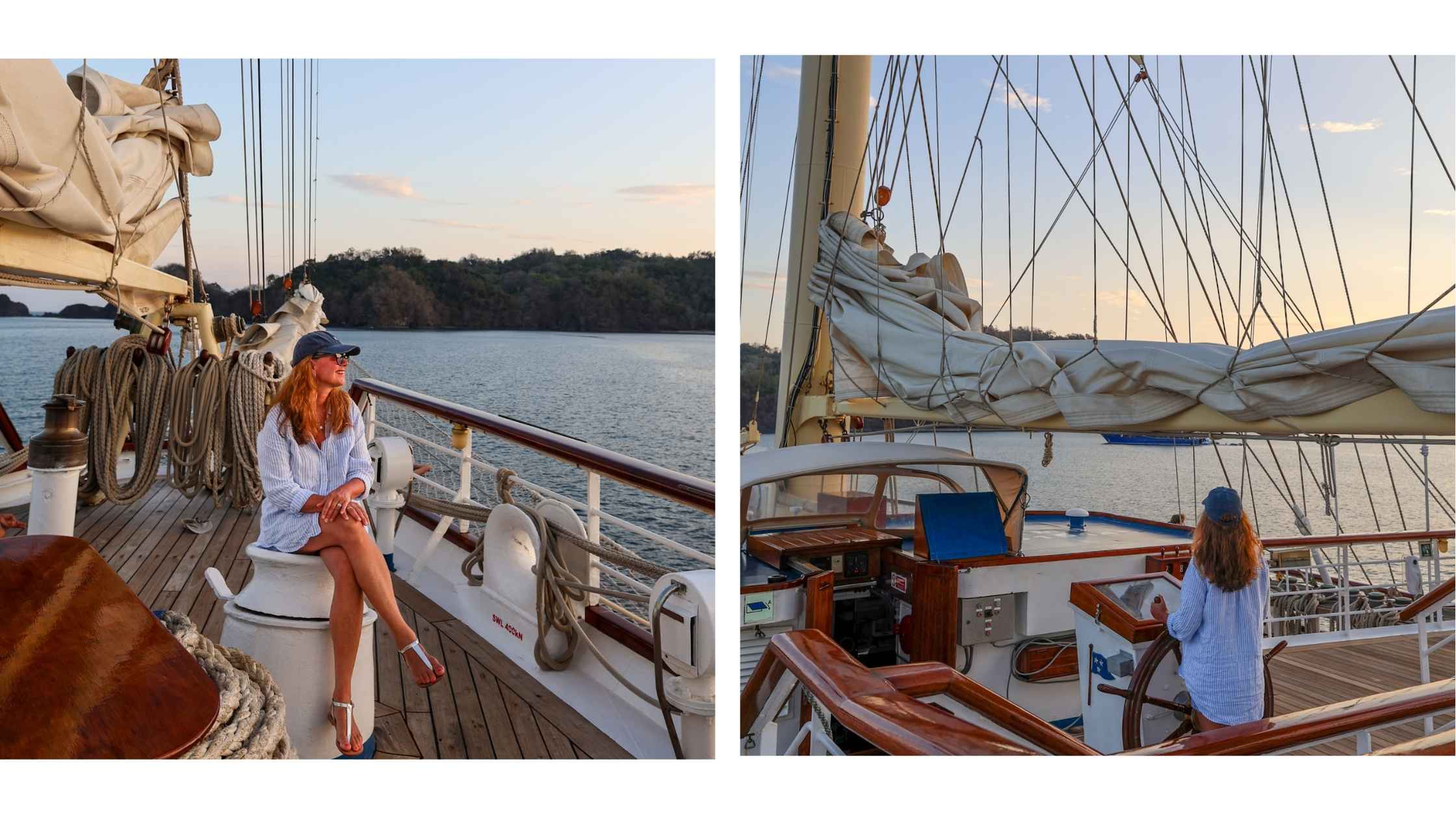 Star Clipper cruisegjest på dekk ved solnedgang på stor fullrigger.