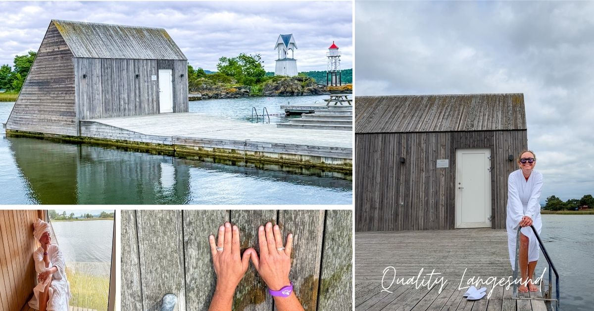 Flytende sauna og bad Quality Langesund Hotell. Badekåpe og havsbad.