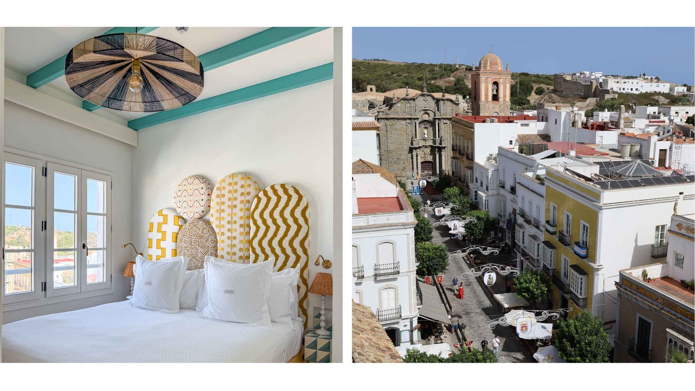 Utsikt fra hotellet til kirken i Tarifa. 