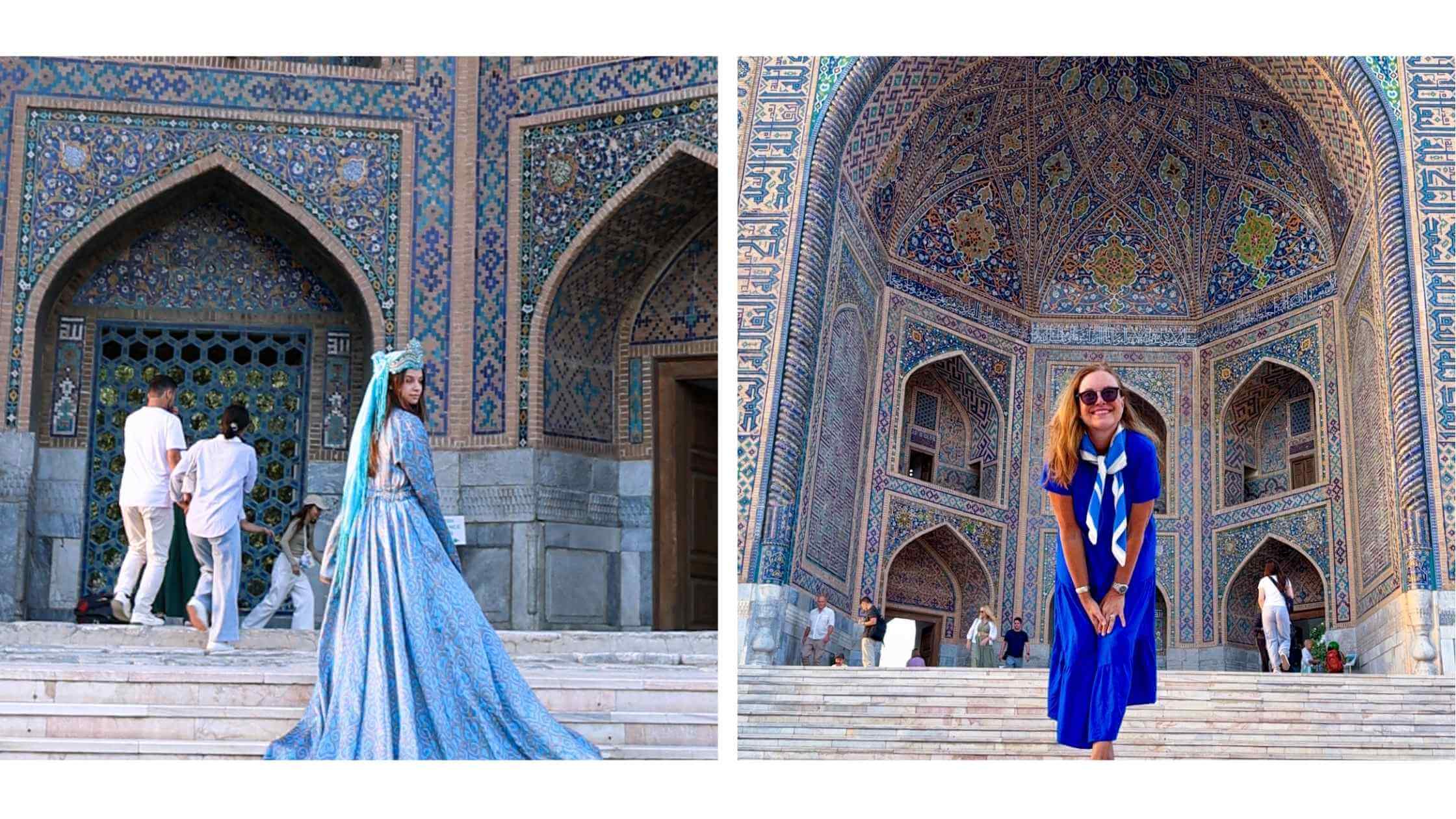 Registan-plassen i Samarkand, Usbekistan – et UNESCO-område med monumentale madraser dekket av blå mosaikker og tidløs skjønnhet.
