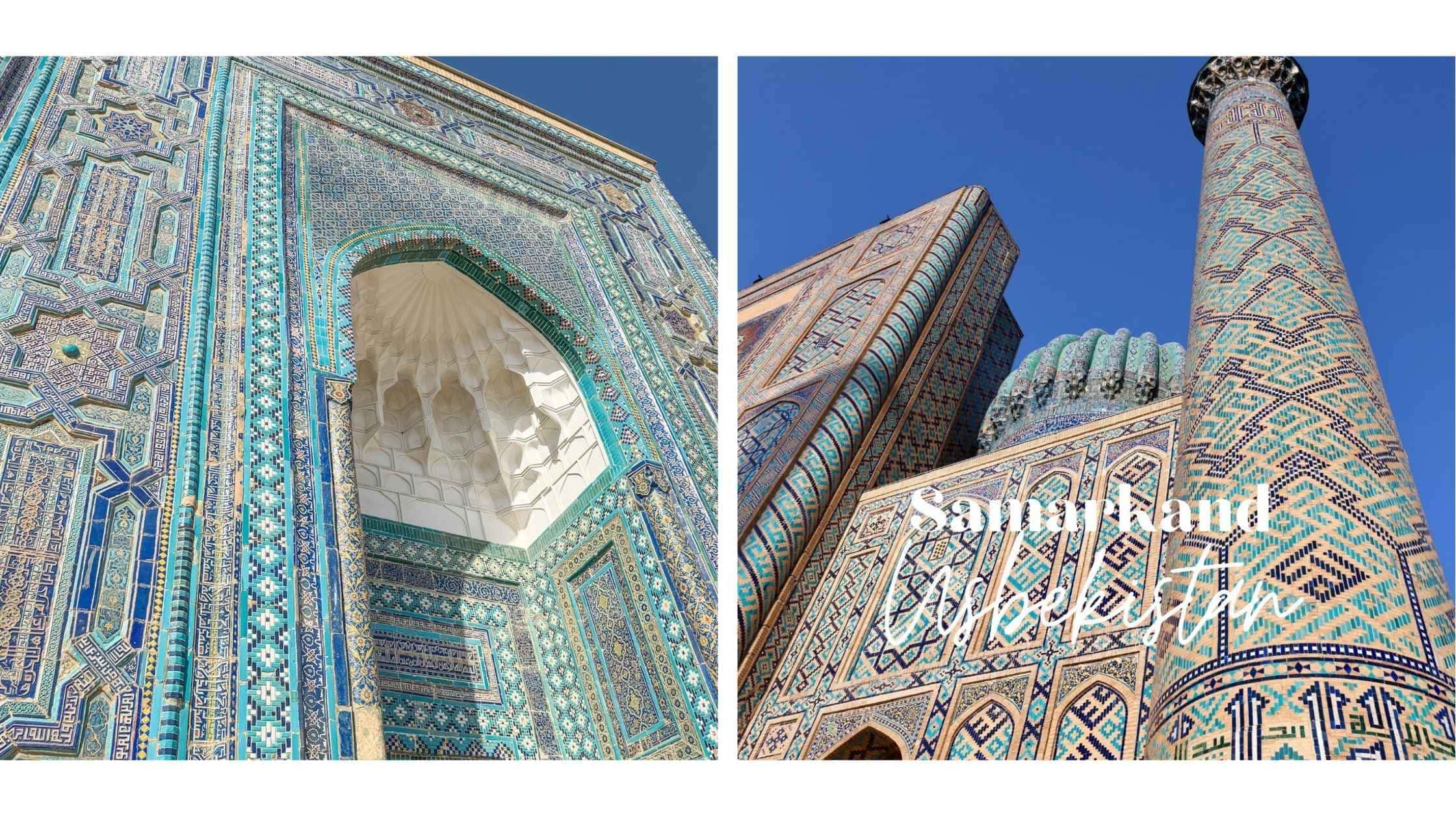 To av Samarkands mest ikoniske steder – Shah-i-Zinda-komplekset med sine intrikate blå fliser, og en av de storslåtte madrasene på Registanplassen. Begge vitner om Usbekistans storhetstid langs Silkeveien.