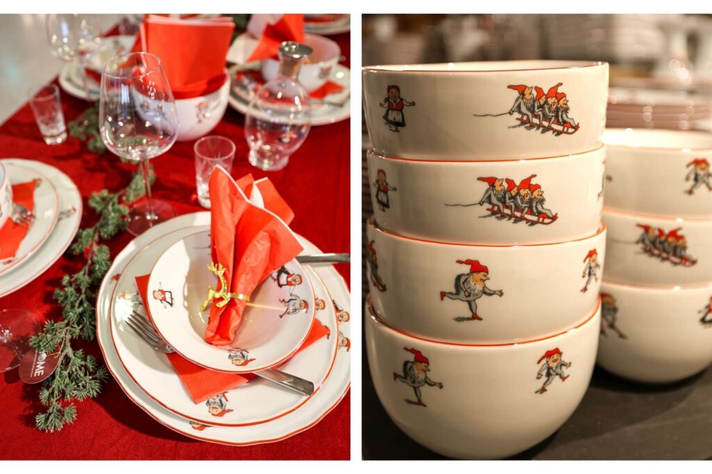 Nisseserviset fra Porsgrund Porselen utstilt som klassisk norsk juleservise.