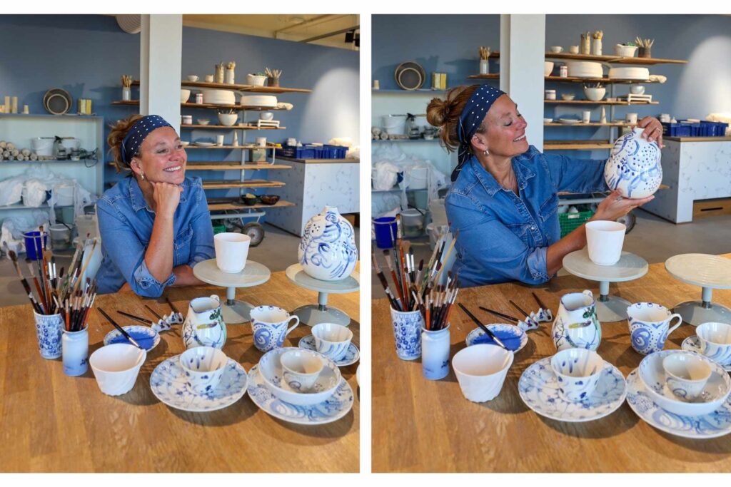 Dame som maler porselen. 