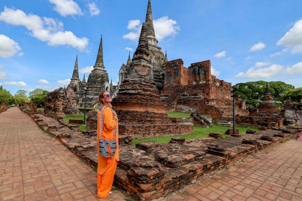 Tempelruiner i Ayutthaya, den tidligere hovedstaden i Thailand og et UNESCO-vernet verdensarvsted.